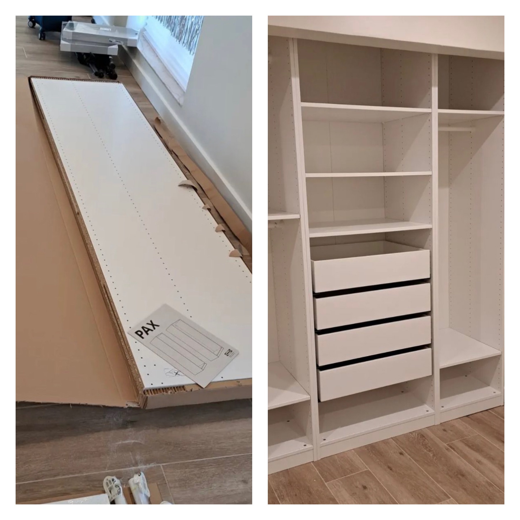 IKEA PAX wardrobe assembly — before & after